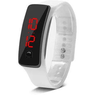 Armbanduhr Digital Damen Digitale Led-Armbanduhr Mit Silikonarmband, 12-Stunden-Zifferblatt, Elektronische Sportuhr Für Teenager, Jungen, Mädchen, Kinder (Weiß)