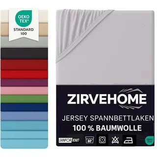 ZIRVEHOME Spannbettlaken Jersey-Baumwolle 180 x 200 - 200 x 220 cm Silber