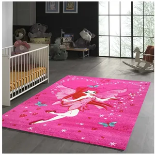 TeppichHome24 Kinderteppich Kinderteppich Zauberfee mit Schmetterlingen, Rund, Höhe: 13 mm rosa|rot Rund | 120 cm x 120 cm x 13 mm