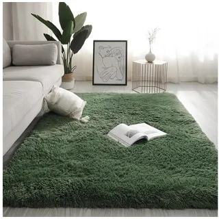 LuxusKollektion Hochflor-Teppich Shaggy Teppich Dunkelgrün 100x158cm, rechteckig, Höhe: 35 mm grün rechteckig | 100 cm x 160 cm x 35 mm