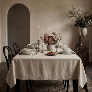 Solino Home Linen Natur-Tischdecke, 152,4 x 274,4 cm, 100% reines Leinen, maschinenwaschbar, Tischdecke für den Sommer