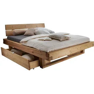 HOMELIV. Barup Balkenbett Massivholz 180x200 cm Fichte geölt Schubkästen Komforthöhe Naturholz Kufenbett, Belastbarkeit: 200kg, Bettgestell