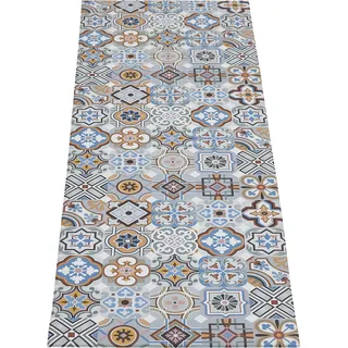 ANDIAMO Vinylteppich "Marrakesch" Teppiche abwischbar, rutschhemmend, Fliesen Design, auch als Läufer erhältlich Gr. B/L: 70 cm x 200 cm, 5 mm, 1 St., blau (blau, grau) Küchenteppiche