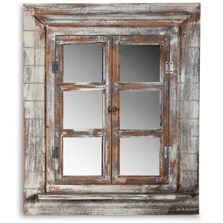 Wandspiegel Deko Spiegel + Fensterladen Shabby Holz Spiegel Rundbogen Landhaus