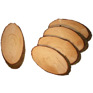 Mercarimus 5 Stück ovale Holzscheiben Länge ca. 30 cm Breite ca. 16 cm Baumscheiben Astscheiben mit Rinde Rindenscheibe Deko Basteln Floristik Hochzeit