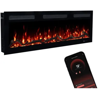 GF CORE Elektrokamin Inside 106 mit realistischem 3D LED-Feuer - Wand-Elektrokamin mit Heizung und Kaminfeuer, App Steuerung, Knistereffekt & Timer, max. 1800 W, 106x35x12cm