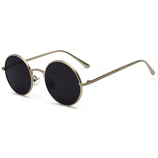 Hviomru Kleine Runde Sonnenbrille Hippie Kreis Brille Metallfarben für Damen Herren Silber/Schwarz