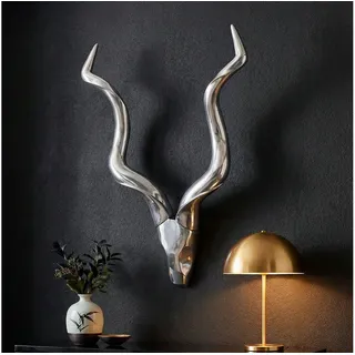 FINEBUY Wanddekoobjekt SuVa1239_1 Hirschgeweih Wanddekoration Alu Aluminium Silber Geweih (Große Wanddeko Hirschkopf Geweih aus Metall) silberfarben