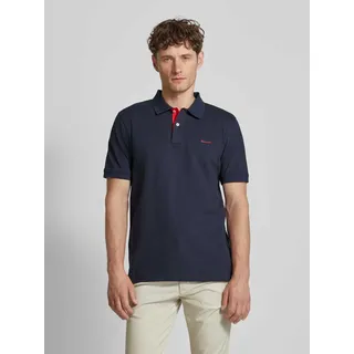 Regular Fit Poloshirt mit Label-Stitching, Marine, 5XL