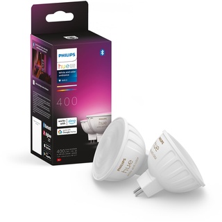 Philips Hue White Ambiance & Color MR16 LED Lampe, dimmbar, 16 Mio. Farben, steuerbar via App, kompatibel mit Amazon Alexa (Echo, Echo Dot), Doppelpack