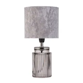 Pauleen 48213 Classy Velvet Tischleuchte max. 20 Watt Grau, Rauchglas Nachttischlampe im Glamour Look aus Samt, Glas E14