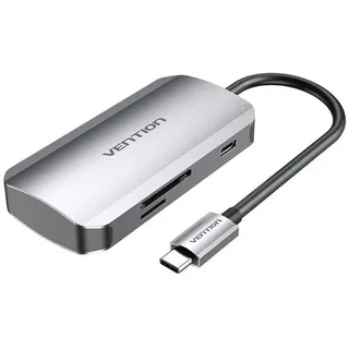 Vention Hub, - USB-C auf 3x USB3.0 Dockingstation, SD, TF, PD 0,15m - grau