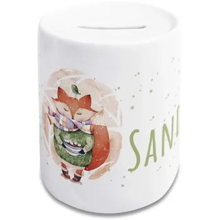 GRAZDesign Fuchs Spardose Kinder Mädchen mit Name | Sparschwein personalisiertes Geschenk Geburtstag, Weihnachten, Taufe, Keramik