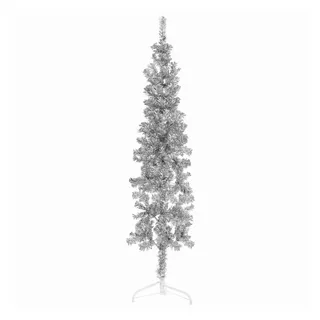 vidaXL Künstlicher Halb-Weihnachtsbaum Ständer Schlank Silber 150 cm