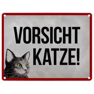 trendaffe Vorsicht Katze Metallschild mit Katze Motiv Achtung Warnschild Hinweis Kater