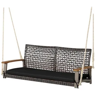 KOMFOTTEU Hängesessel, aus PE-Rattan, 2-Sitzer, Outdoor-Schaukel mit weichem Kissen schwarz