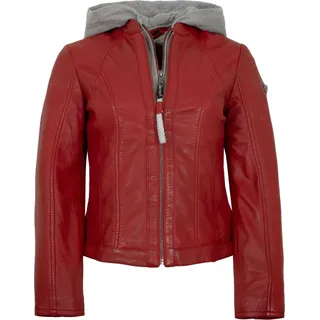Mauritius - Damen Lederjacke Lammnappa Kapuze rot : 3XL - Rot - 3XL