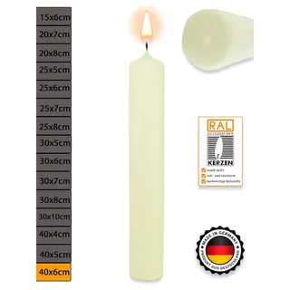 WikaKerzen Stumpenkerze-Rohling Blanko [ideal zum Basteln und Verzieren mit Wachs] zur Taufe Geburtstag Hochzeit Kommunion Altarkerze Kaminkerze Laternenkerze Dekokerze (Elfenbein, 40 x 6 cm)