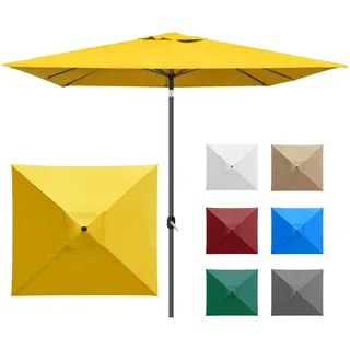 paramondo interpara Sonnenschirm aus 230 g/m2 Polyesterfaser quadratisch 3 x 3m gelb + Gestell anthrazit, Gartenschirm Marktschirm knickbar, Stabil, für Terrasse Balkon Sonnenschirm mit Kurbel, 8,8kg