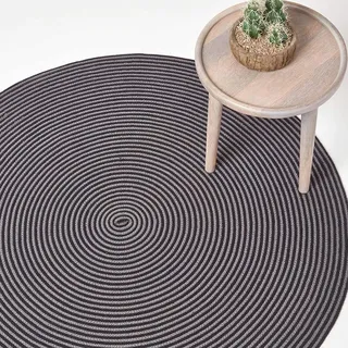 Homescapes - Geflochtener runder Teppich, Grau-schwarz mit Spiral-muster, 150 cm