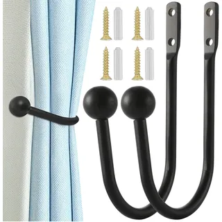 FANNAS 2 Stück Raffhalter Metall Schwarz U-Form Gardinenhalter Raffhalter | Retro-vorhanghalter Für Gardinen Schlafzimmer Wohnzimmer Büro Küchen Heimdekoration