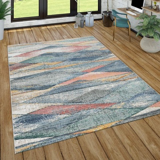 Paco Home Teppich Wohnzimmer Modern Kurzflor Boho Skandi Abstraktes Geometrisches Muster, Grösse:200 cm Rund, Farbe:Bunt 6