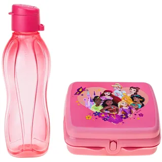 Tupperware Sandwichbox Prinzessin Rosa Brotdose Lunchbox + EcoEasy Trinkflasche 500 ml Pink (inkl. 1x Monster-Magnet)