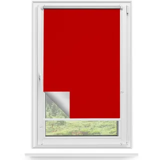 Rettika Verdunkelungsrollo ohne Bohren, für Fenster, Breite 90 cm, Höhe 120 cm, Rot Farbe, Klemmfix Montage, Jalousien Fenster, Fenster rollos für innen, Klemmrollo