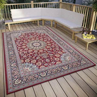 HANSE HOME Kadi In- Outdoor Teppich Orientalisch – Orient Flachgewebe, Orientalisches Design Klassisch, ÖKO-TEX Wetterfest & UV-beständig für Balkon, Garten – Rot Blau, 80x165cm