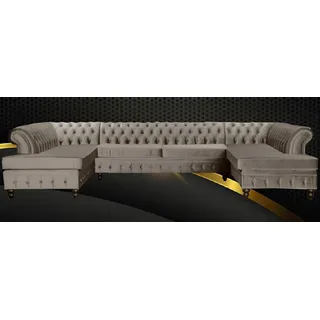 Xlmoebel Wohnlandschaft Chesterfield Samt-Sofa in eleganter Optik mit großzügiger Polsterung, Wohnlandschaft, Hergestellt in Europa beige
