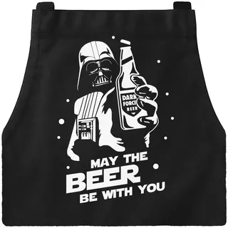 MoonWorks® Grill-Schürze für Männer lustig May the beer be with you Parodie Weltraum Saga Grillgeschenk Männer Küchenschürze Schwarz unisize - Einheitsgröße