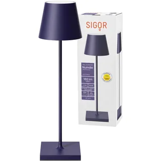 SIGOR Nuindie - Dimmbare LED Akku-Tischlampe Indoor & Outdoor, IP54 spritzwassergeschützt, Höhe 38 cm, aufladbar mit Easy Connect, 12 h Leuchtdauer, pflaumenblau