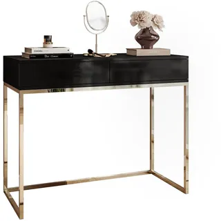 Lookway Konsole, Schwarz Hochglanz, Gold, Holzwerkstoff, 100x81x42 cm, Wohnzimmer, Wohnzimmertische, Konsolentische