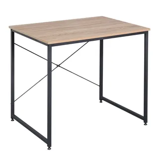 Woltu Holz Mit Eisen-gestell Computertisch Bürotisch Schreibtisch Pc Tisch Arbeitstisch Esstisch Große Desktop Design, Heller Eiche+schwarz - Woltu