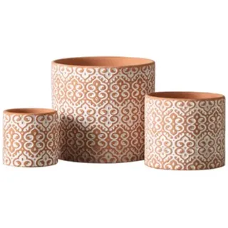 3er-set Blumentöpfe Im Boho-stil Aus Rotem Terrakotta – Dekorative Keramik-übertöpfe Für Innen- & Außenbereich