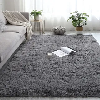 CHBIN Hochflor 160x180cm Teppich Wohnzimmer Modern Wohnzimmer Teppich Area Rug rutschfeste Unterseite Weiche für Bettvorleger Sofa Matte Oder Schlafzimmmer Deko Usw, Dunkelgrau