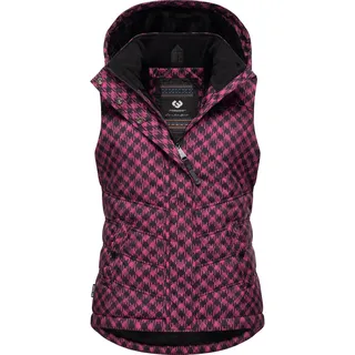 Ragwear Damen Winter-Steppweste Hesty Print wasserdicht mit Hahnentritt | Länge: hüftlang | Wärmegrad 3 von 3 – warm gefüttert | wasserdicht und atmungsaktiv | abnehmbare Kapuze - S