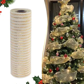 Girlande Weihnachten, Weihnachtsgirlande Outdoor, Geschenkband Gold Breit, Christmas Ribbon Weihnachtsdekorationen, 26cm x 10m