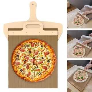 Pizzaschieber, 58x30cm Sliding Pizza Peel mit Griff und Backtuch, Antihaftbeschichteter Pizzaslider für Einfache Übertragung von Pizza, Kuchen, Brot, Pizza Zubehör