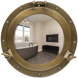 inanosa 38,1 cm Küsten-Bullaugenspiegel - Vintage Messing Nautischer Wandspiegel, Strandhaus Dekor Schiff Bullauge für Küste & Vintage Räume