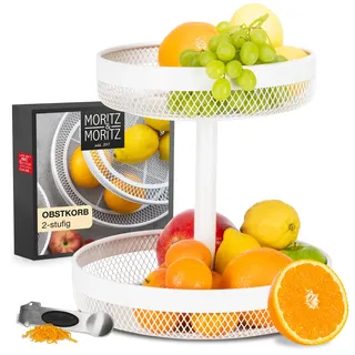 Moritz & Moritz Obst Etagere Weiß 2-stöckig Elegante Obstkorb Etagere aus Metall zur Aufbewahrung von z.B. Obst, Brot oder Snacks - Mehrstöckige Obstschale mit guter Luftzirkulation