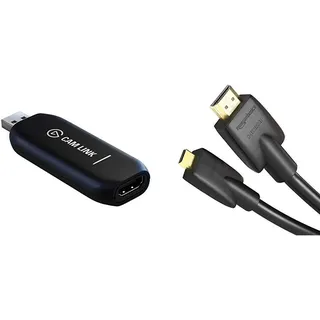 Elgato Cam Link 4K - Live-Streamen und Aufnehmen von Action Cam oder Camcorder in 1080p60 oder 4K bei 30 fps, HDMI Capture-Gerät & Amazon Basics Hochgeschwindigkeits-Kabel, Typ Micro-HDMI