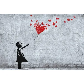 1art1 Mädchen Poster Mädchen Mit Luftballon Und Schmetterlingen, Banksy-Style Plakat | Bild 91x61 cm