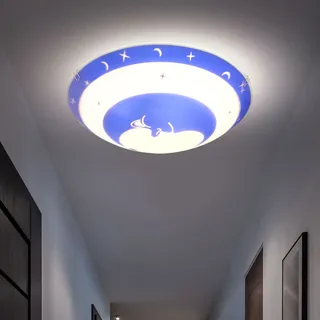 ETC Shop Deckenleuchte Kinderzimmer Glas Kinder Schlafzimmerleuchte Sterne Baby Kinderleuchte Deckenlampe Mond blau, Metall, 1x E27, DxH 30x9
