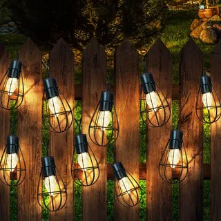 Solar-Lichterkette Außenleuchte 10x LED Gartendeko Retro Gitterlaternen 200 cm