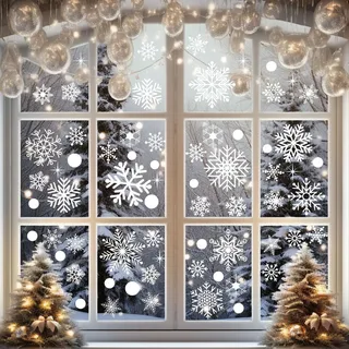 GoldRock Fensterbilder Weihnachten Selbstklebend Groß,114 Stk Fensterdeko Weihnachten Weiß,Schneeflocken Fensteraufkleber Weihnachten Deko Aufkleber,Wiederverwendbar Weihnachtsdeko Fenster Dekoration