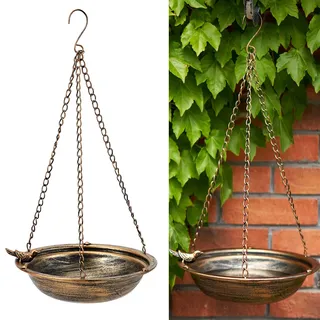 MNRYLKB Vogeltränke aus Metall zum Aufhängen, für den Außenbereich, Vogelfutterspender, Hinterhof, Terrasse, Garten, Hof, Dekoration (Gold)