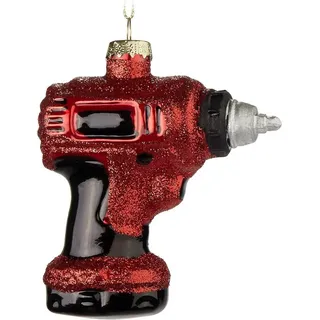Brubaker Akkuschrauber Rot - Handbemalte Weihnachtskugel aus Glas - 9 cm Baumkugel für Handwerker - Mundgeblasener Christbaumschmuck - Deko Figuren Weihnachten - Weihnachtsdeko Anhänger