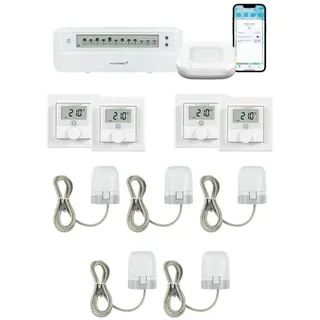 Homematic IP Smart Home Set Raumklima mit Access Point 2, Fußbodenheizungscontroller, 4 Wandthermostate und 5 Stellantriebe