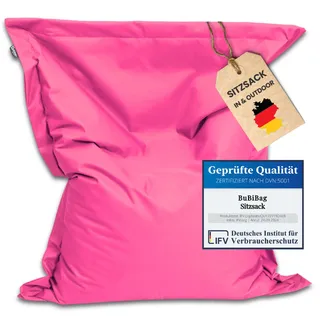 BuBiBag Sitzsack 145x100 cm mit Füllung – Handgefertigt – Bean Bag Indoor & Outdoor – Liegekissen Bodenkissen Erwachsene – wasserabweisend bequem – Rosa